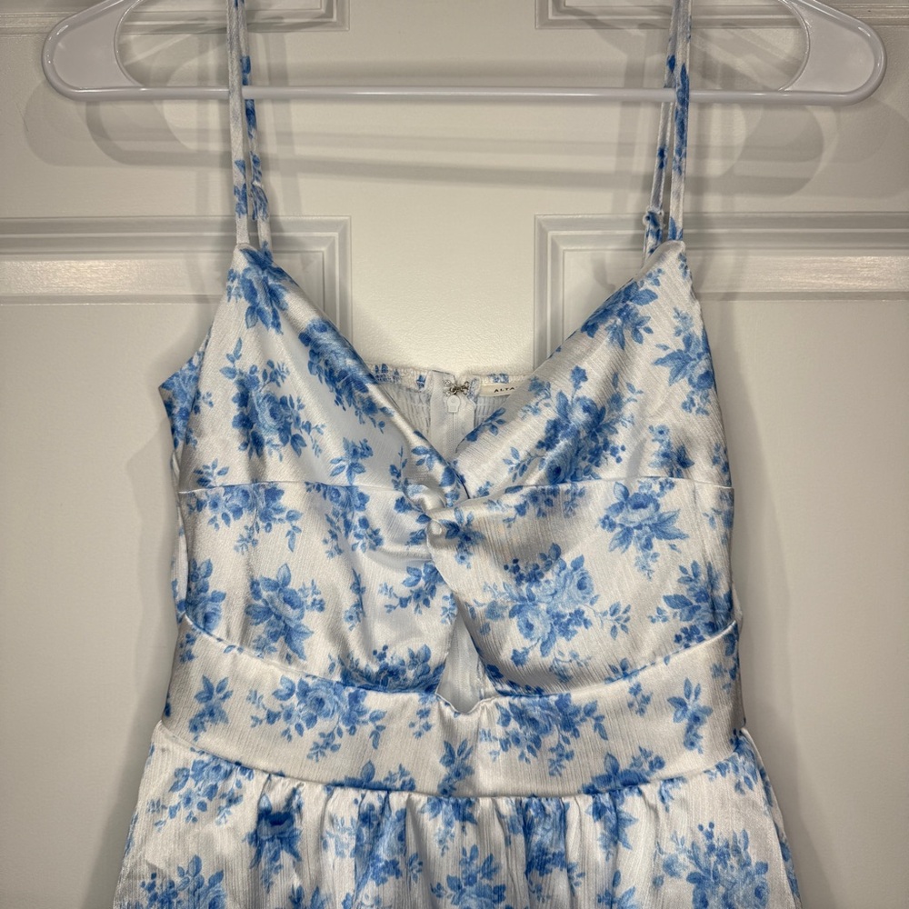 Altar'd State Blue Floral Tie-Front Tiered Mini Dress Size XS - Picture 4 of 7
